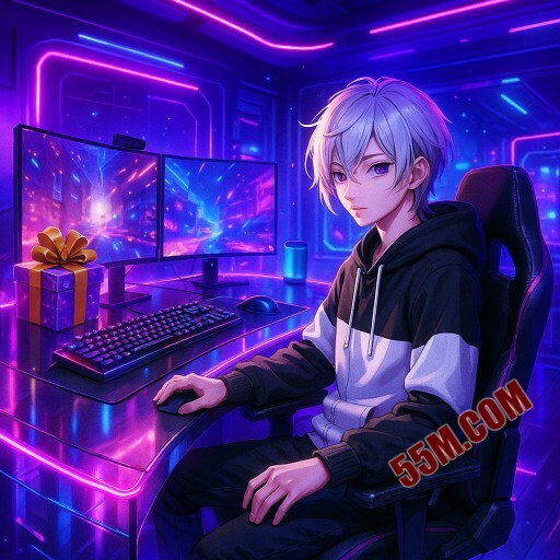 Imagem promocional da 55M mostrando a plataforma e suas vantagens