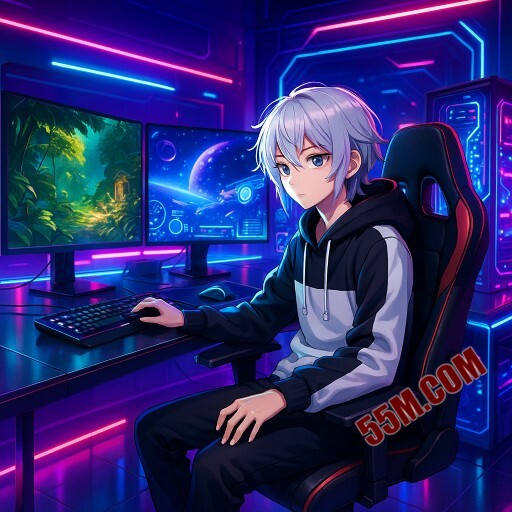 Imagem promocional da 55M mostrando a plataforma e suas vantagens