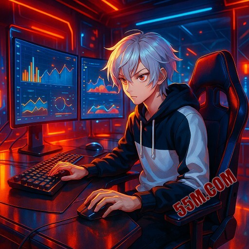 Imagem promocional da 55M mostrando a plataforma e suas vantagens